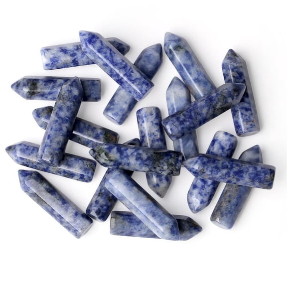 ERDOUY 20 pieces of blue spotted natural stone single pointed hexagonal column, natural energy stone handmade jewelry pendant accessories, decorative crafts 32 * 8mm