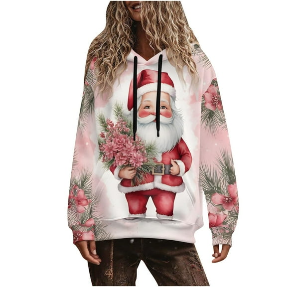 Women's Oversized Christmas Fleece-Lined Hoodies Long Sleeve Grapdic Tunic Tops Loose 2025 Pullover Going Out Casual Holiday Sweatshirt