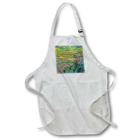 

3dRose Water lilies by impressionist artist Claude Monet - waterlilies on lake famous nature impressionism - Medium Length Apron 22 by 24-inch With Pouch Pockets