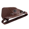 thumbnail image 2 of Bolso bandolera de piel sintética para hombre, con cremallera, para el pecho, para auriculares USB (marrón oscuro), 2 of 7