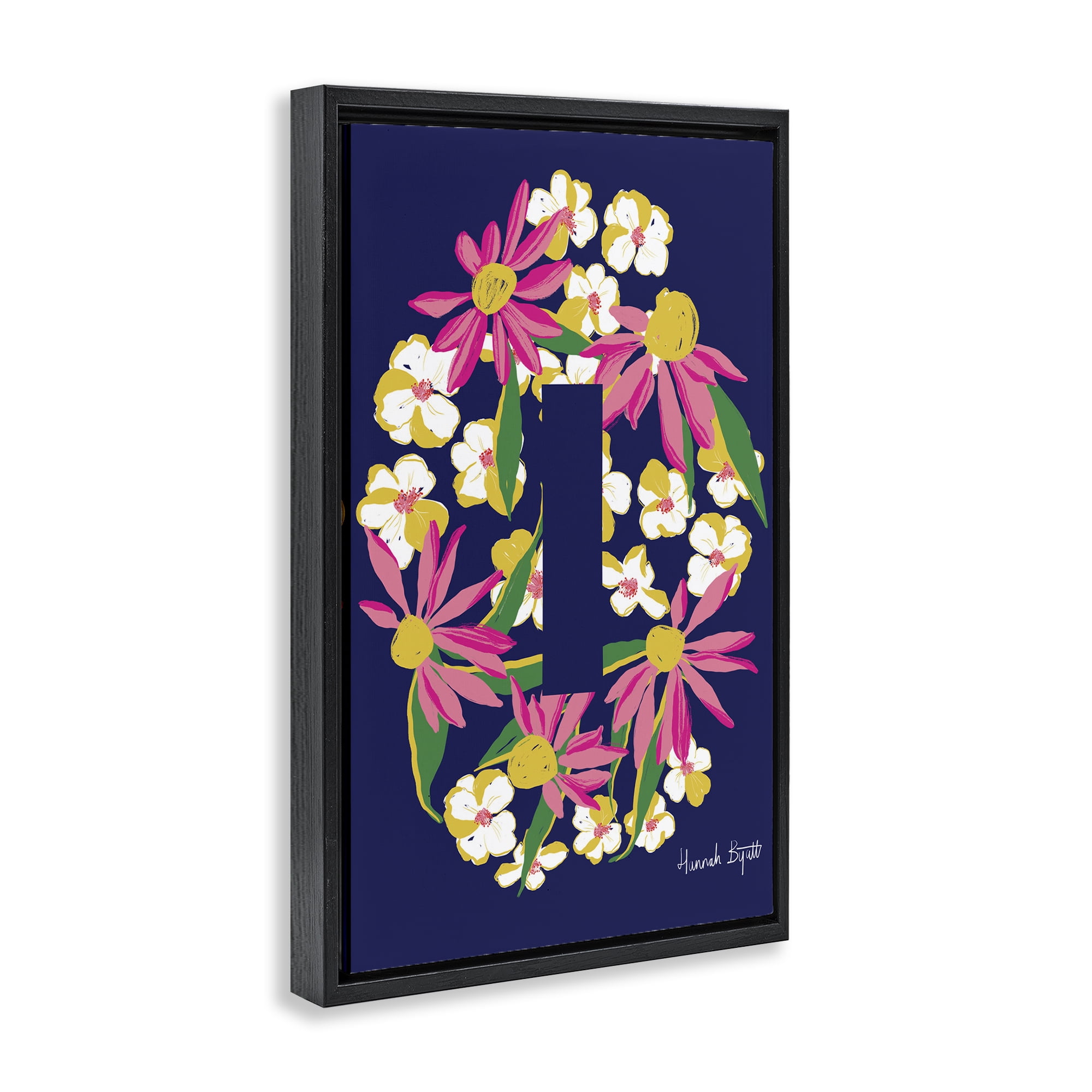 Stupell Industries Floral Bloom Letter I Botanical & Floral Painting Black Floater Framed Art Print Wall Art, 17 x 25