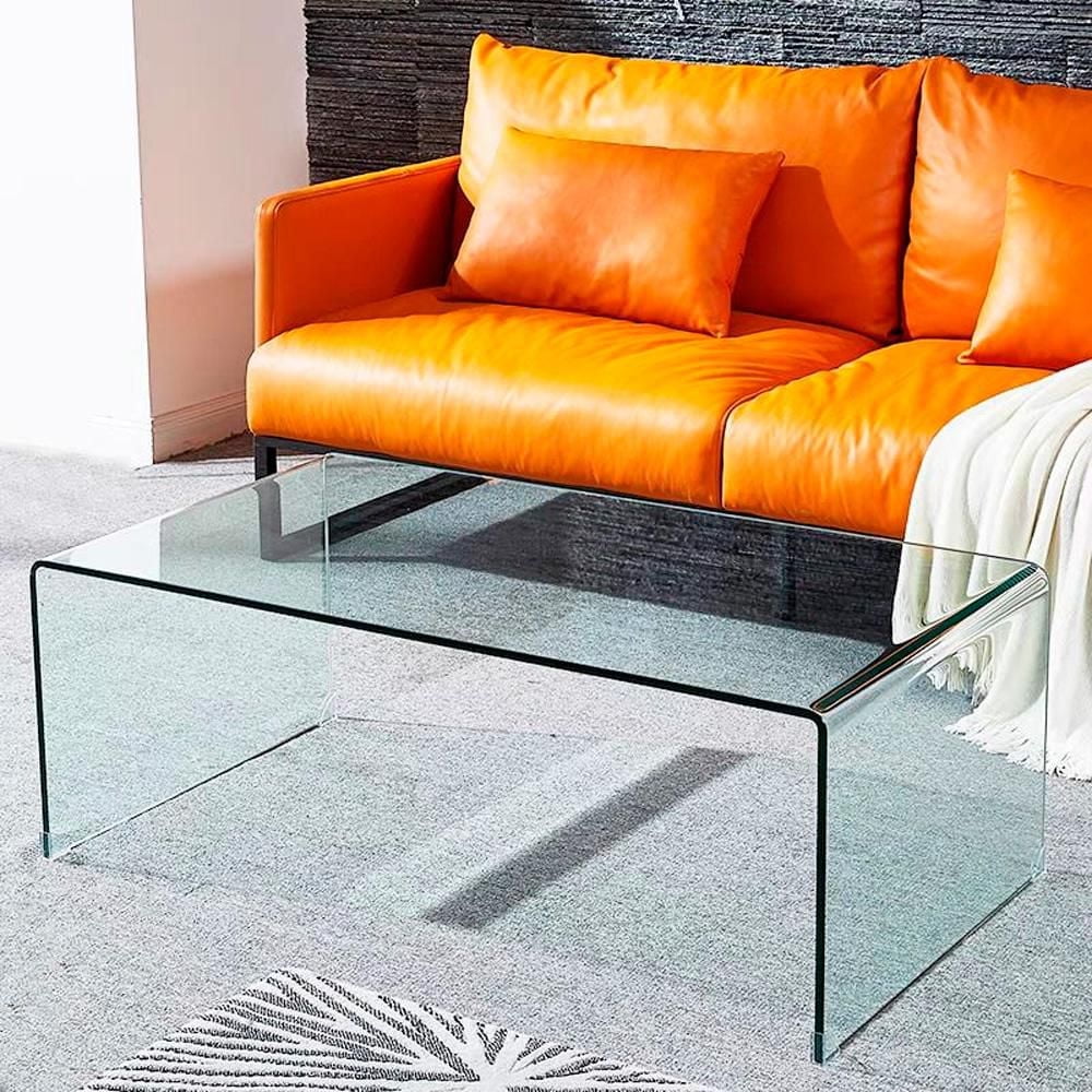Heavenly Collection Grande table basse en verre transparent, grande table basse en verre transparent, grande table basse en verre non trempé, grande table basse en verre courbé, table basse cascade, g