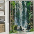 thumbnail image 6 of Orinice Waterfall shower curtain tropical forest leafy plants falling water flowers plants lake natural landscape creative window scenery home bathroom polyester fabric 60x72, 6 of 7