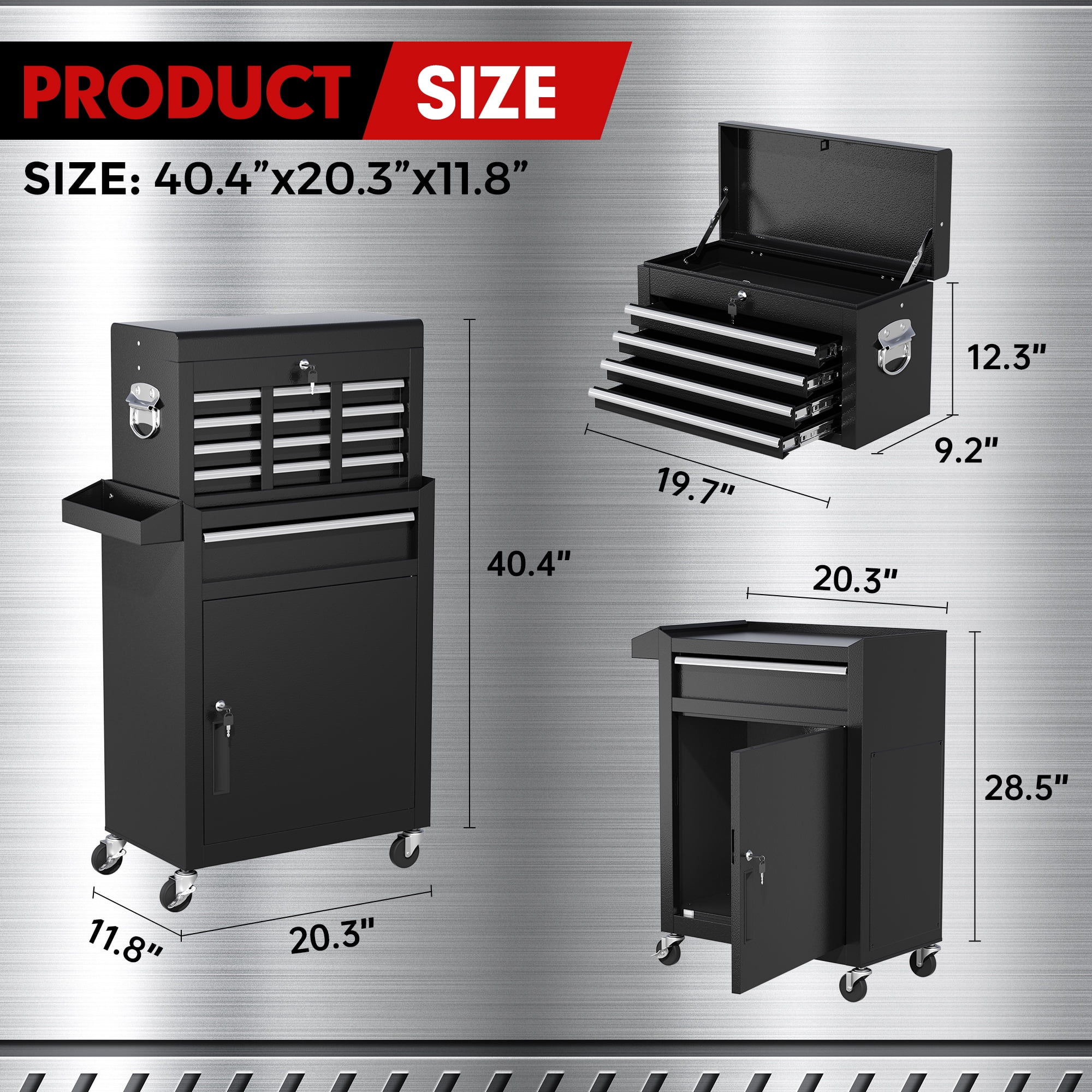 Suncrown Tool Chest 5 Drawer Rolling Tool Storage Cabinet with Universal Lockable Wheels, Metal Tool Cart for Garage, Workshop, Metal Black