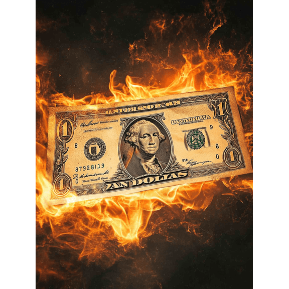 Burning Money Dollar Decoration Painting/Canvas Print, Suitable for Decorating Living Room, Bedroom, Office, Bar, Restaurant, and Study Room, Add a Unique Artistic Touch to Your Home Decor.