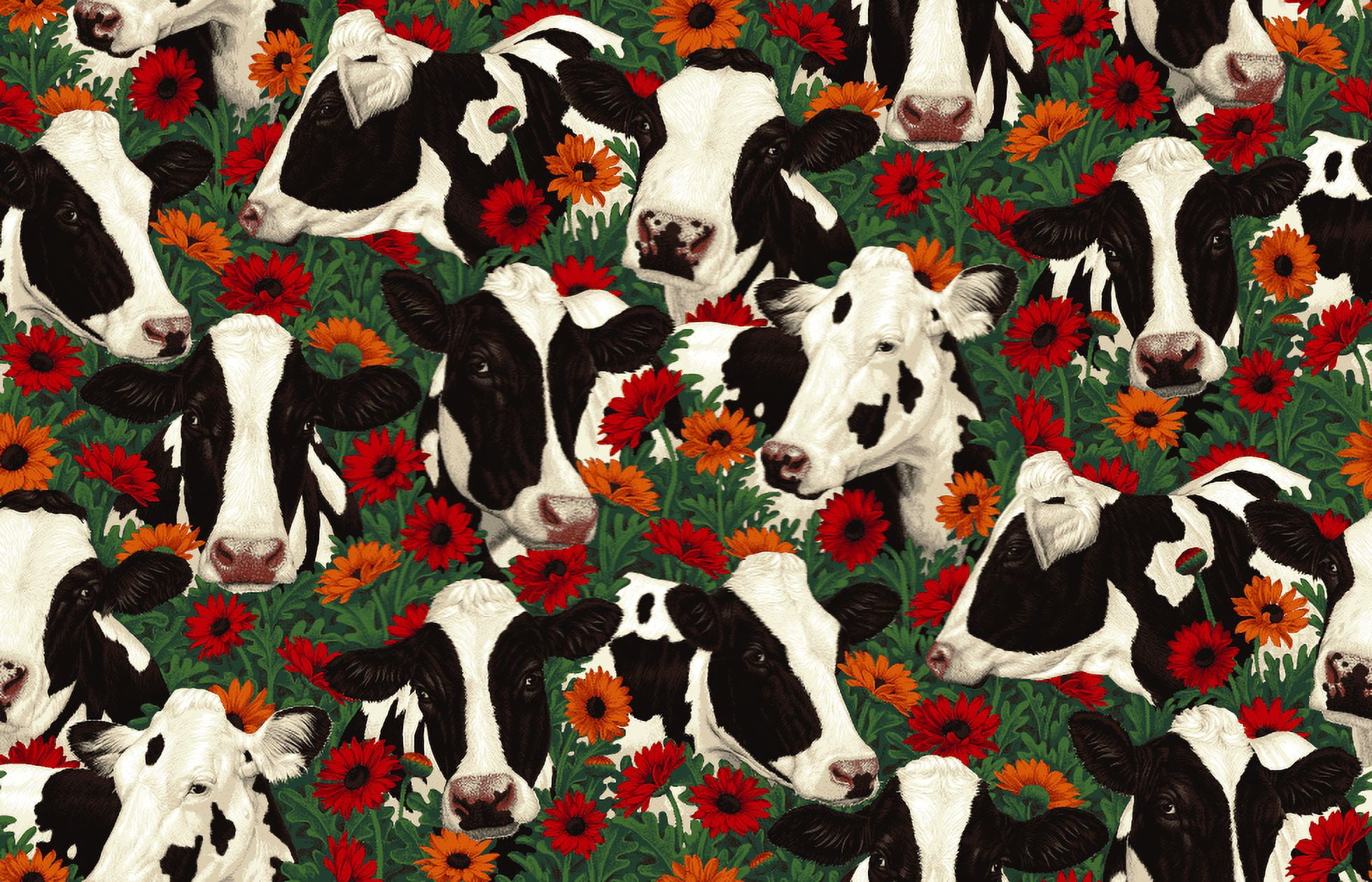 Fabric Traditions 44" x (3)1 yd cuts 100% Cotton Cow Daisy Craft Fabric, Green and Brown