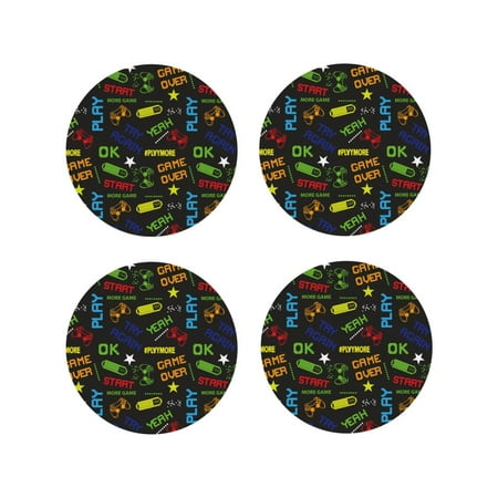 

Pofeuu Pixel Game Print Coasters for Drinks 4Pack PU Leather Coasters Bar Drink Coasters for Tabletop Protection Furniture from Damage-Round Shape