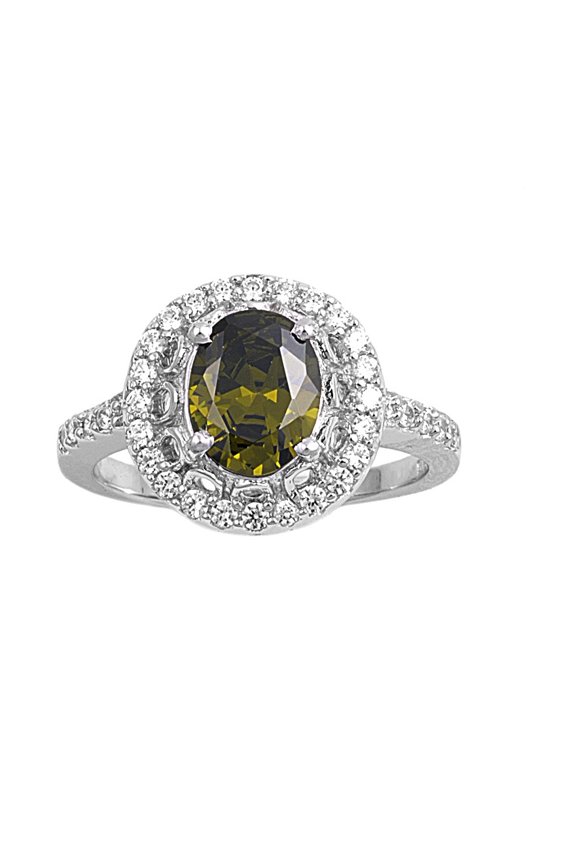 Embraced Oval Olive Green Cubic Zirconia Ring Sterling Silver 925 Size 10