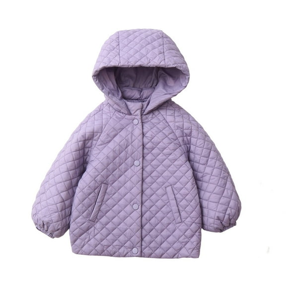 Wdgfv Girls' Jacket Girls Winter Coat Quilted Hooded Jacket Lightweight Warm Outerwear Soft Windproof Jacket For Toddler Youth Children 5-14 Purple 9-10 Years