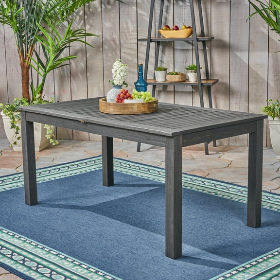 Zoe Outdoor Expandable Acacia Wood Dining Table, Dark Gray
