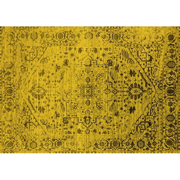 Ahgly Company Indoor Rectangle Oriental Yellow Industrial Area Rugs, 7' x 10'
