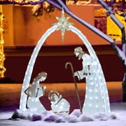 VEIKOUS 5ft Lighted Nativity Scene Christmas Decor Outdoor w/ 150 LED Lights, Holy Family Holiday Yard Decor Set ,White