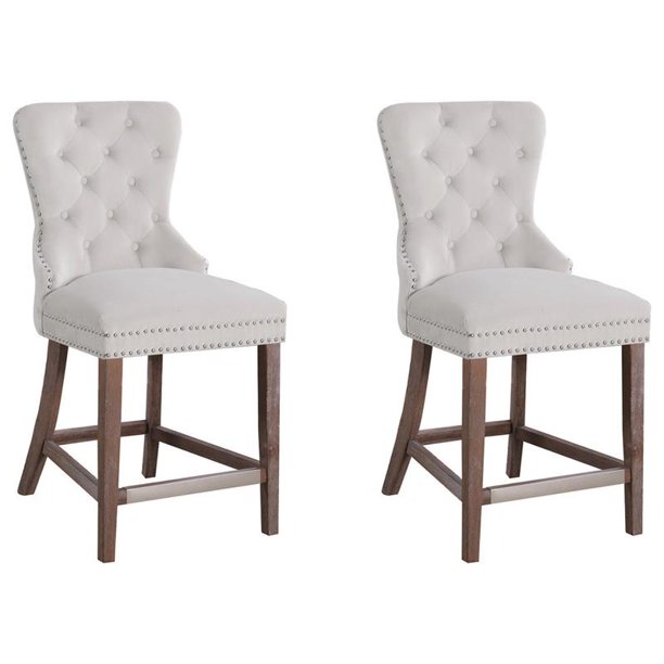 Best Master Julia Velvet Upholstered Bar Stool In Beige Set Of 2 Walmart Com Walmart Com