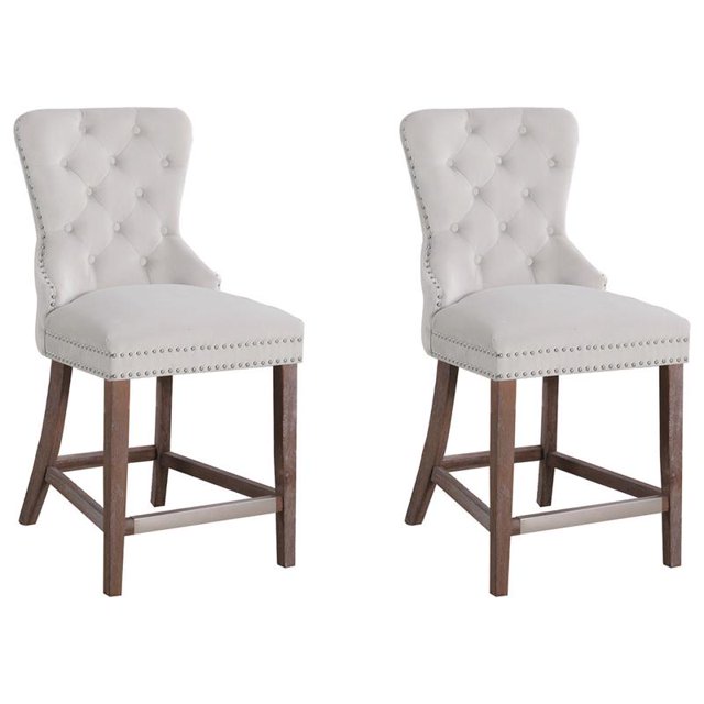 Best Master Tabouret de Bar Rembourré en Velours Julia Beige (Lot de 2)