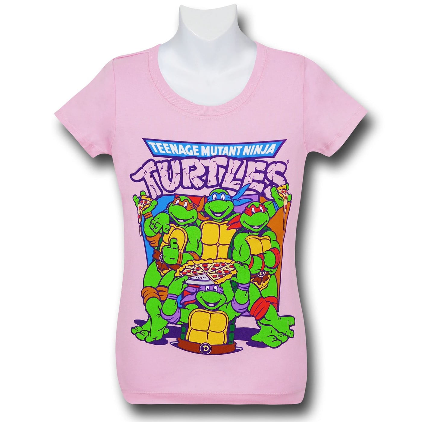 Junk Food Teenage Mutant Ninja Turtles Eat Pizza Juniors White T-Shirt, Girl's, Size: XL