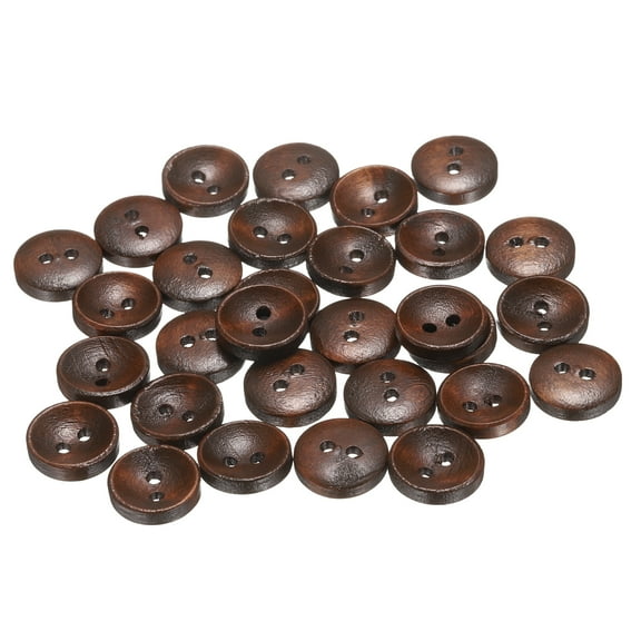 Uxcell 30pcs 20L Wooden Sewing Button 1/2"(12.5mm) 2 Holes Wood Round Craft Replacement Buttons for Clothing DIY Crafts Decoration, Medium Brown