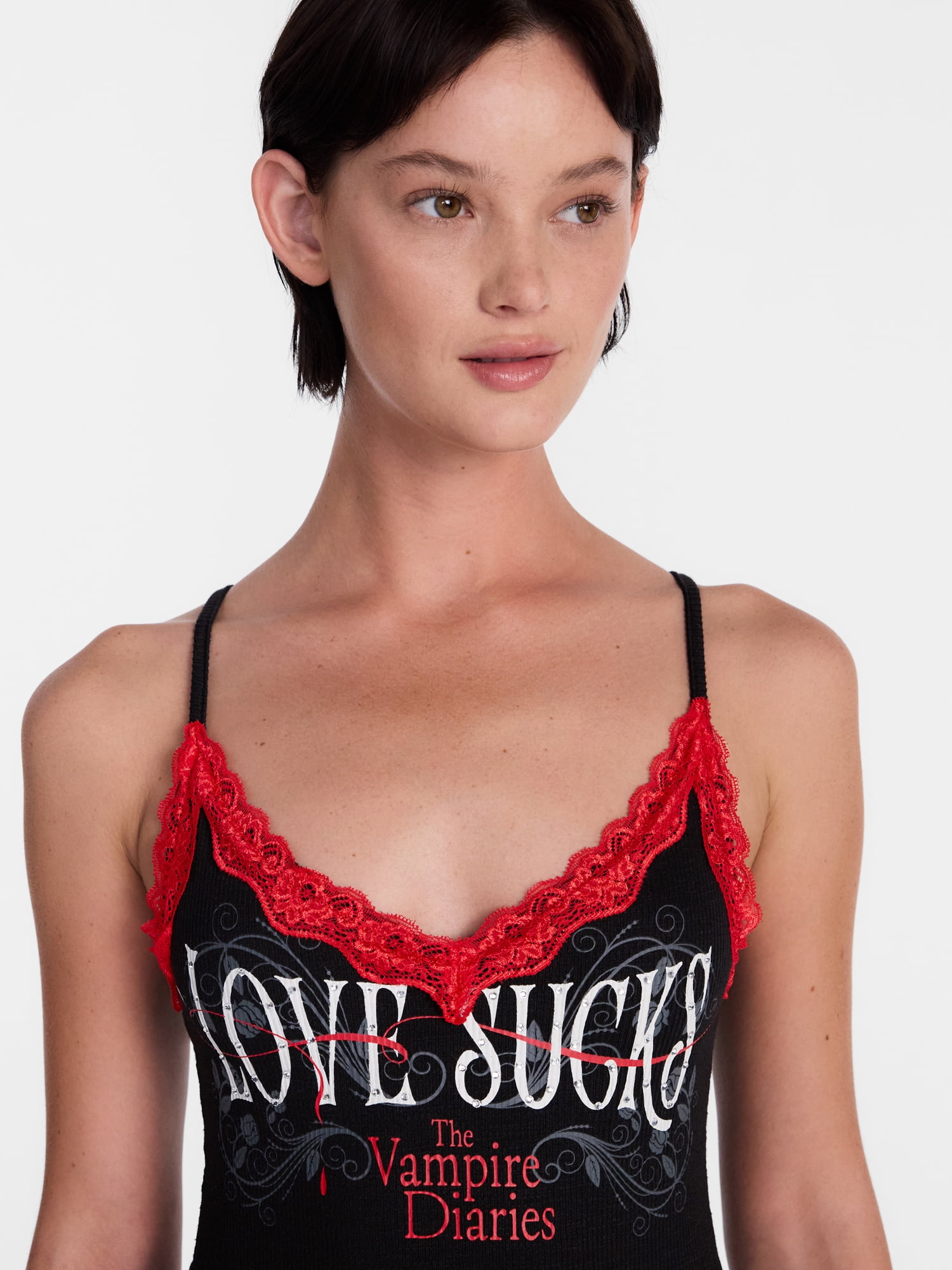 Vampire Diaries Women's Graphic Tank Top with Lace Trim, Sizes XXS-XXL