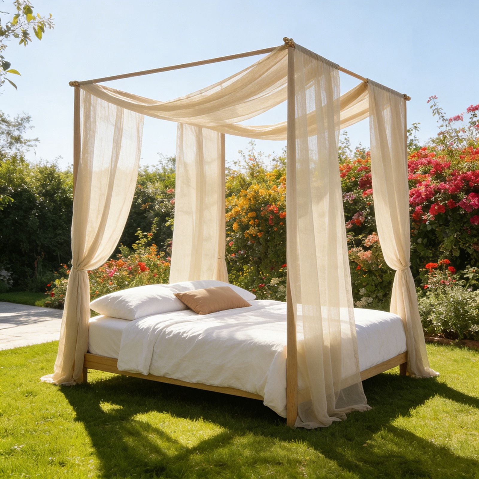 Canopy Bed Curtains Princess Bed Canopy Scarf Valance for Full/Queen Metal Bed Frame,Wood Frame Bed-2 Panel Sheer Curtain Canopy Bed Drapes