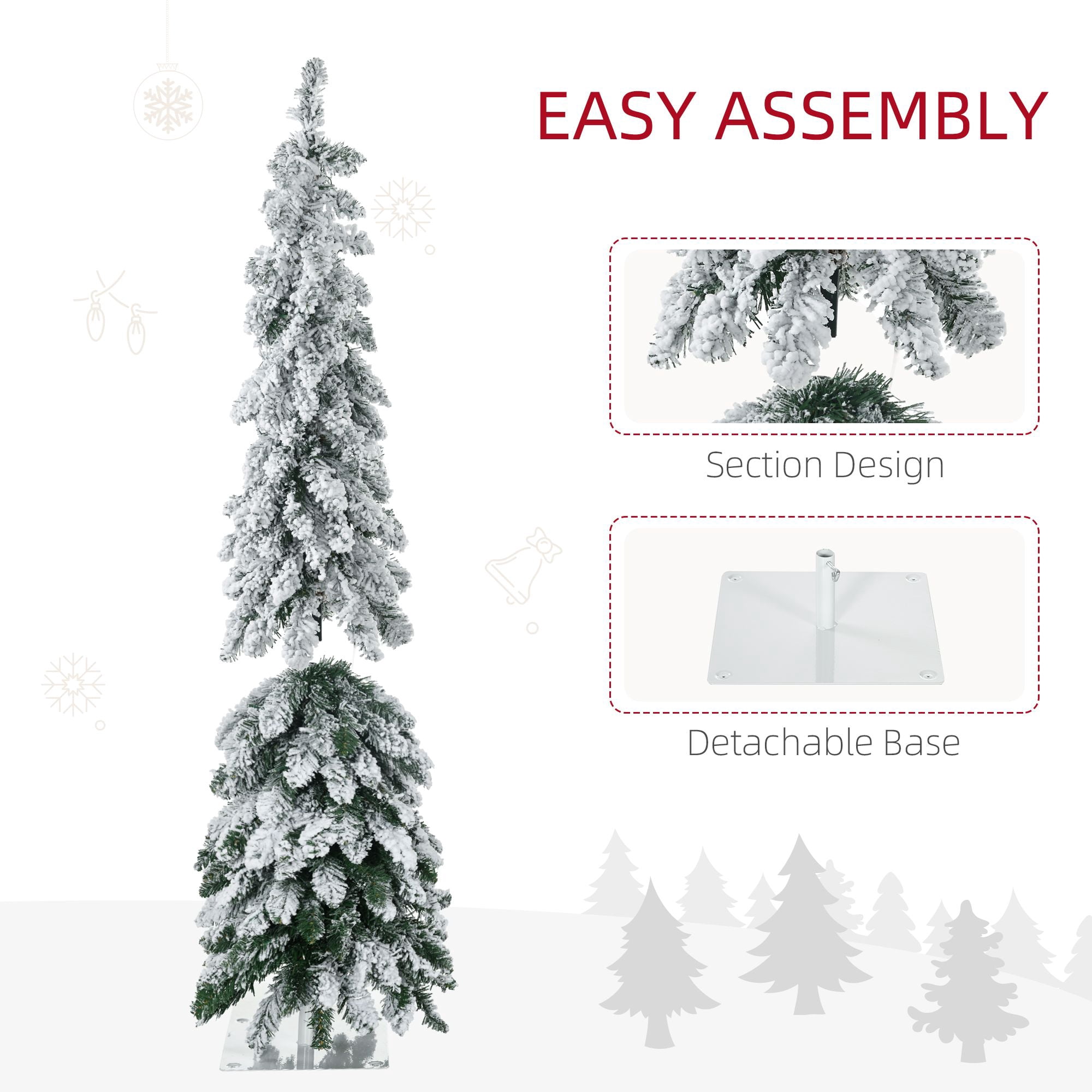4 ft Artificial Slim Christmas Tree with Snow Frosted Branches, Pre-Lit LED Lights, Downswept Pencil Shape for Small Rooms and Entryways