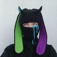 thumbnail image 2 of Fgnfyis Rabbit Ear Hat Autumn and Winter Neck Knitted Hat Bomber Hats Green, 2 of 6