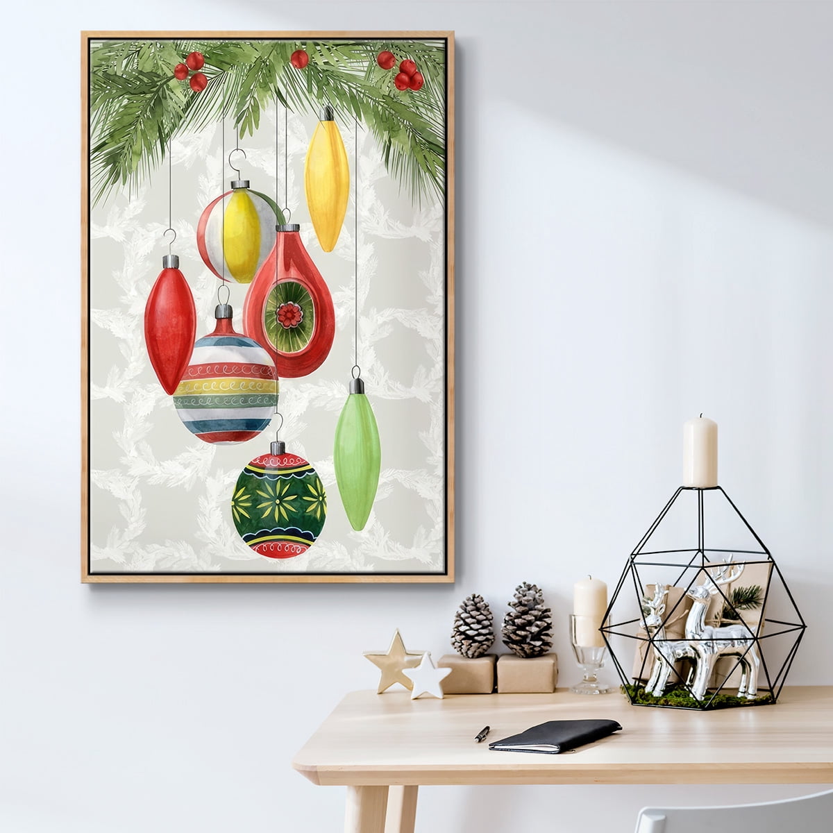 Arose Such a Clatter Collection B - Framed Gallery Wrapped Holiday Canvas - 25 x 37 - Natural Wood Frame