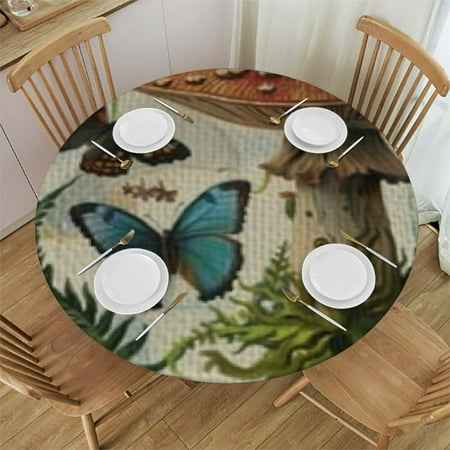 

Patifu Round Tablecloth 100% Polyester Stain-Resistant Washable for Indoor Outdoor Restaurants Weddings Parties - Outdoor Picnic Camping Indoor Kitchen Dining Party Elastic Edge 38 -42