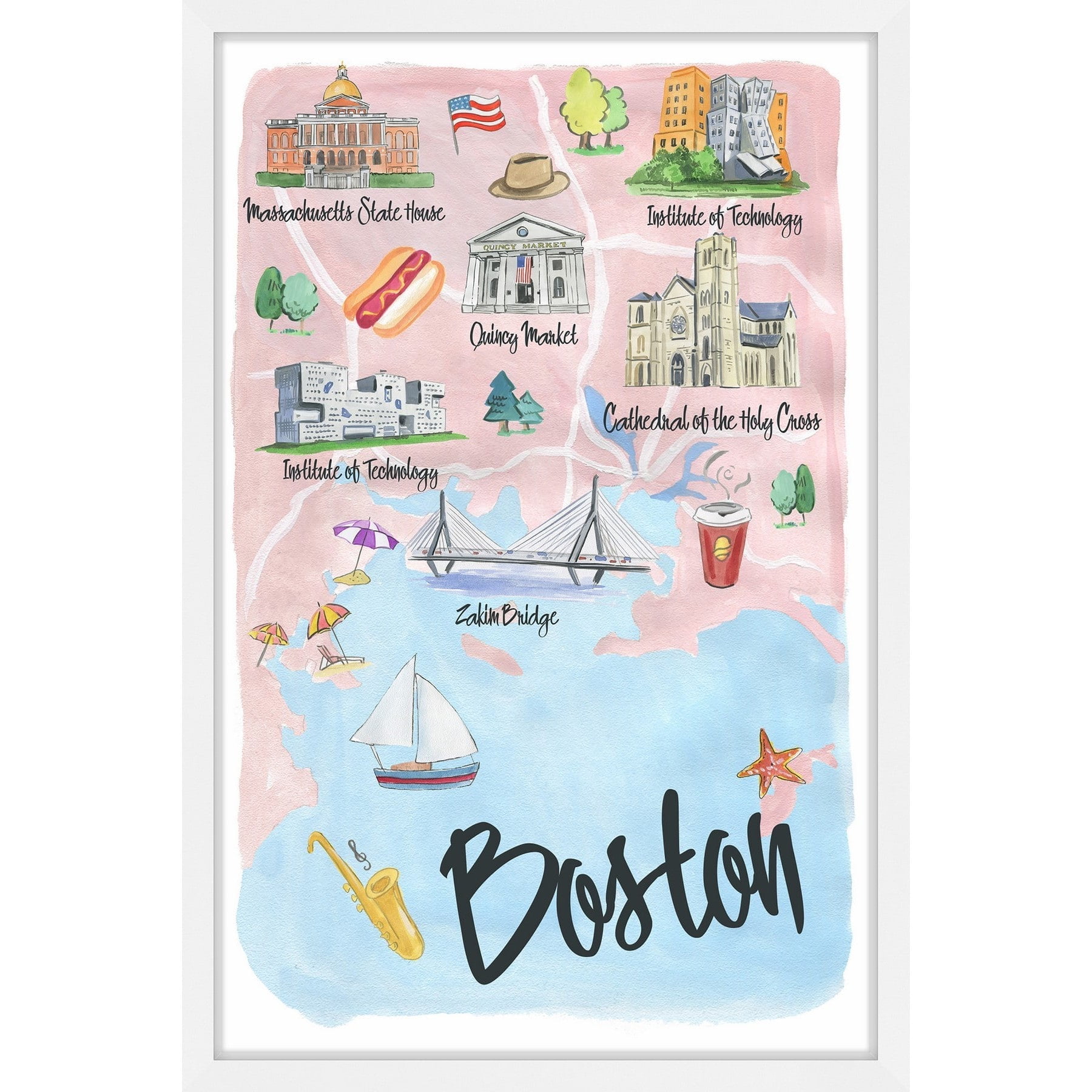 "I Love Boston" Framed Painting Print