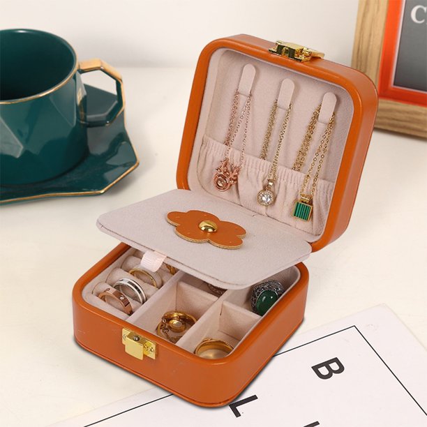 Cajas De Joyería Cajas para pendientes de almacenamiento de doble capa Joyero portátil para regalo (amarillo naranja) Wdftyju Libre de BPA