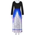 thumbnail image 4 of Robes pour Femmes 2022 Noël Col Rond Manches Longues Patchwork Imprimé Robe Longue Ligne A Robe Maxi Automne Dames, 4 of 6
