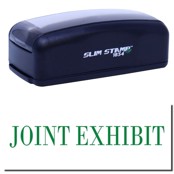 Large Pre-Inked Joint Exhibit Stamp, Slim 1854, Ultra Slim Design, Impression Size 1-13/16" by 2-1/2", Up to 25,000 Impressions - Green Ink