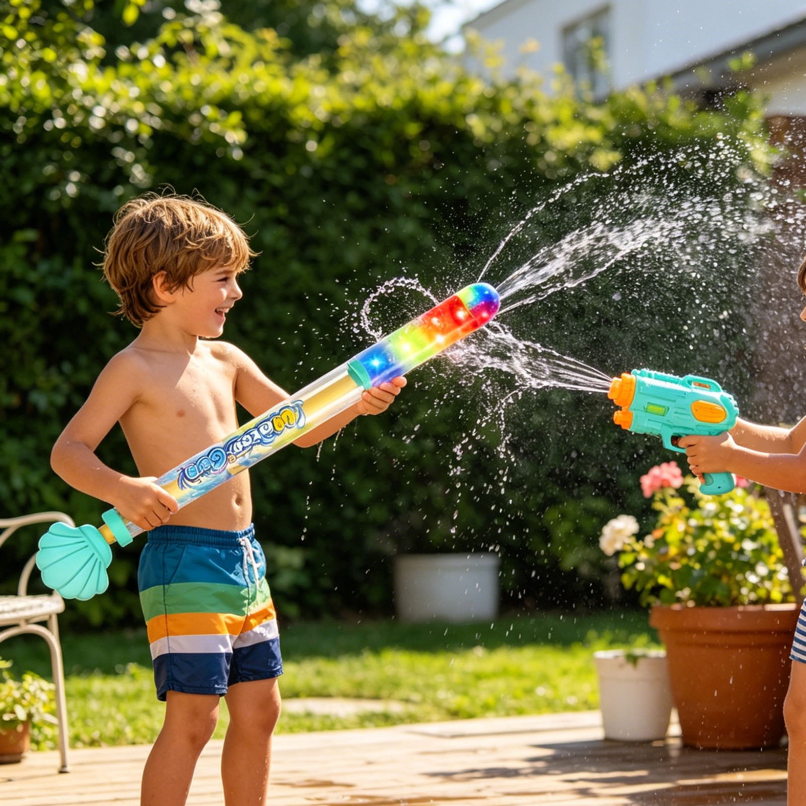 Glowing Rainbow LED Water Blaster, Summer Fun That Pops Like Magic, Creative Squirt Water Blaster, Firework Spray Water Soaker for Pool Party Outdoor Summer Water Games
