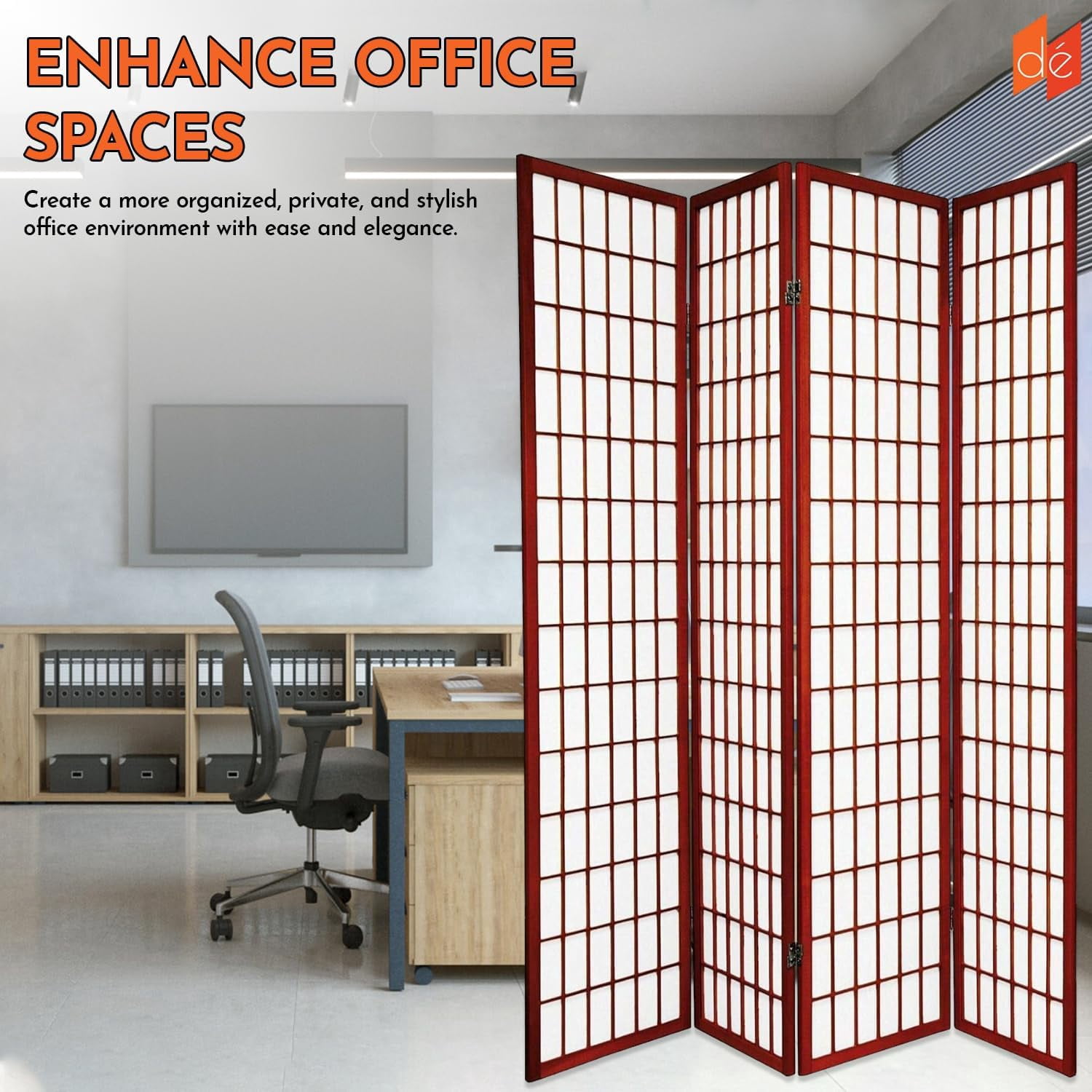 Legacy Decor 4 Panel Japanese Style Room Screen Divider Cherry Color 71" high x 70" Wide