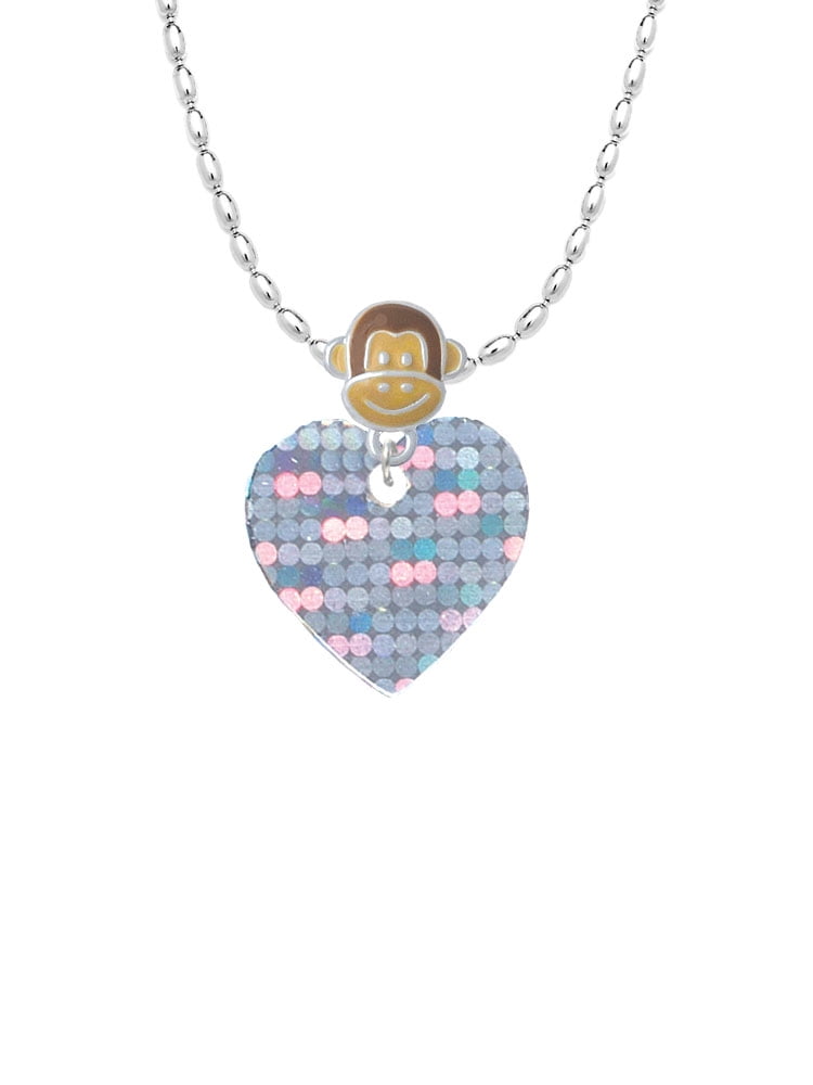 Delight Jewelry Acrylic Small Hologram Heart Mia Monkey Charm Necklace