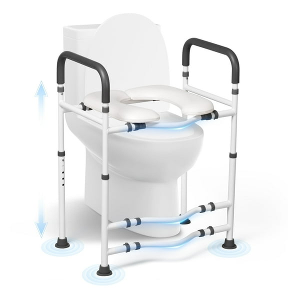 MaxKare Raised Toilet Seat with Handles, Toilet Seat Riser for Seniors and Pregnant with Soft Padded, Reinforced Curved Pipe Supports Up to 300lbs