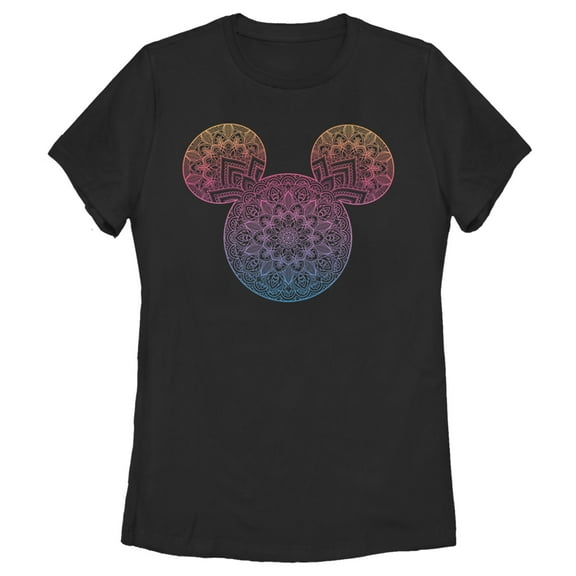Women's Mickey & Friends Colorful Mandala Mickey Mouse Logo  Graphic Tee Black Small