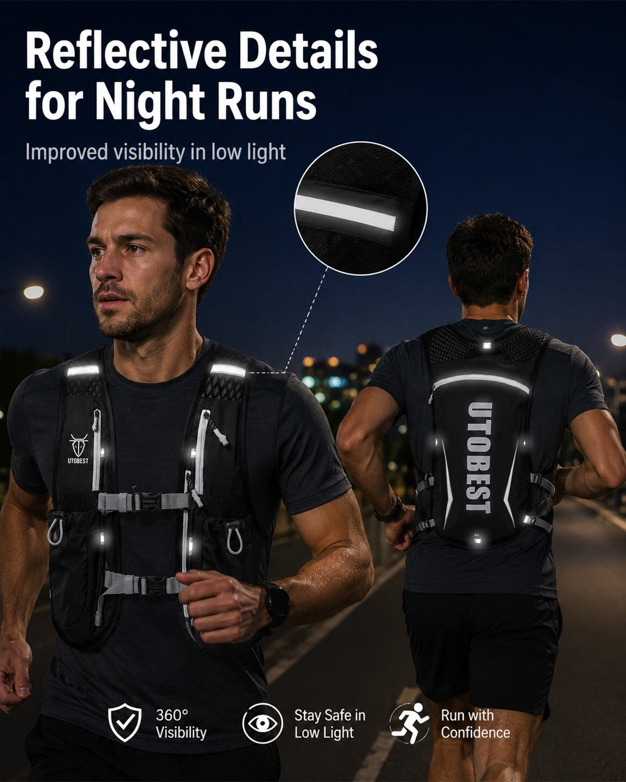UTOBEST Running Backpacks Lightweight Hydration Pack Functional Running Vest 5L