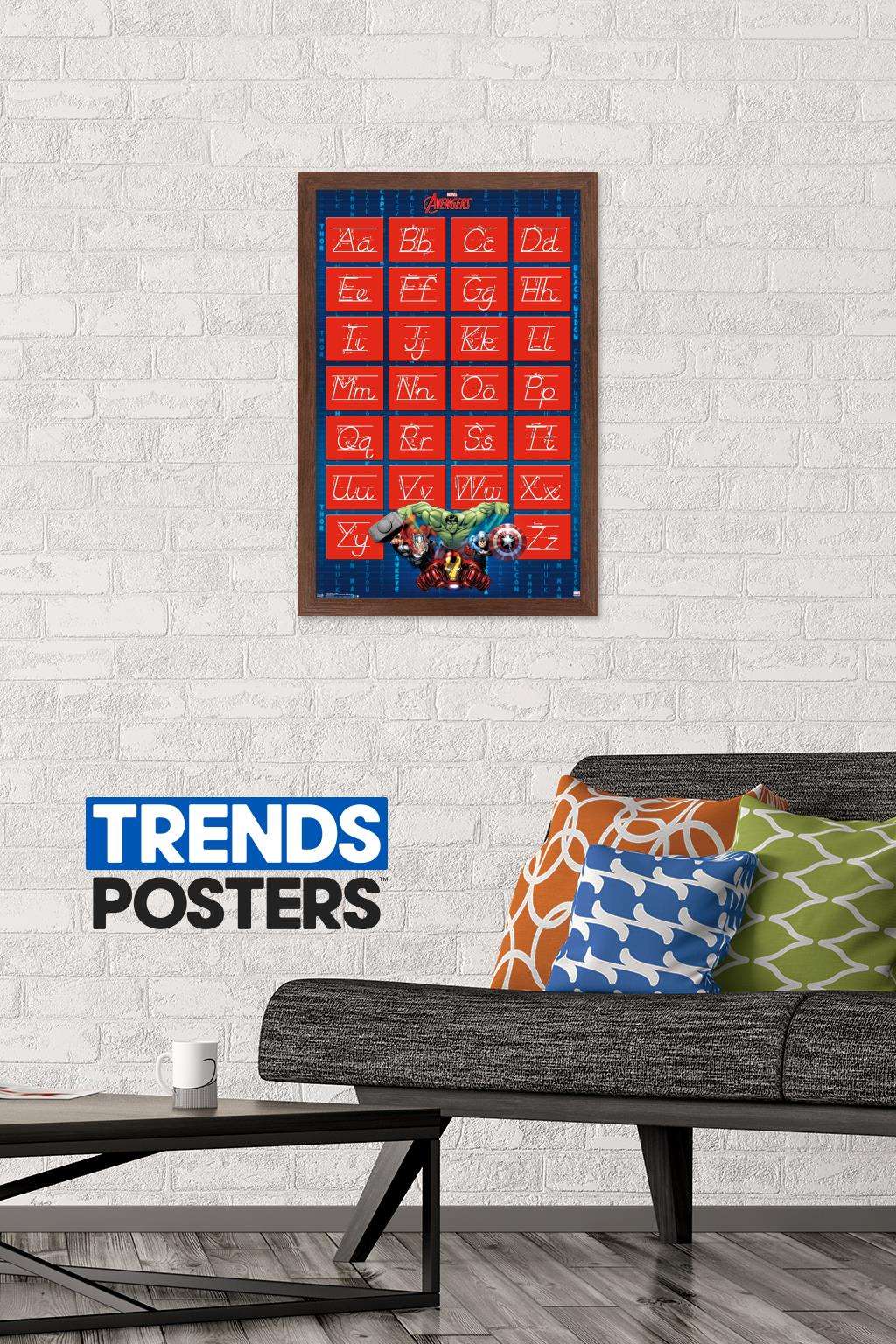 Marvel Comics - Avengers - Alphabet - Write Letters Wall Poster, 14.725" x 22.375", Framed