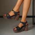 thumbnail image 5 of Modisza Women Chunky Platform Block Heel Sandal with Buckles Ankle Strap Cork Wedge Open Toe Slides Lady Summer Dressy Shoes Black 7, 5 of 8