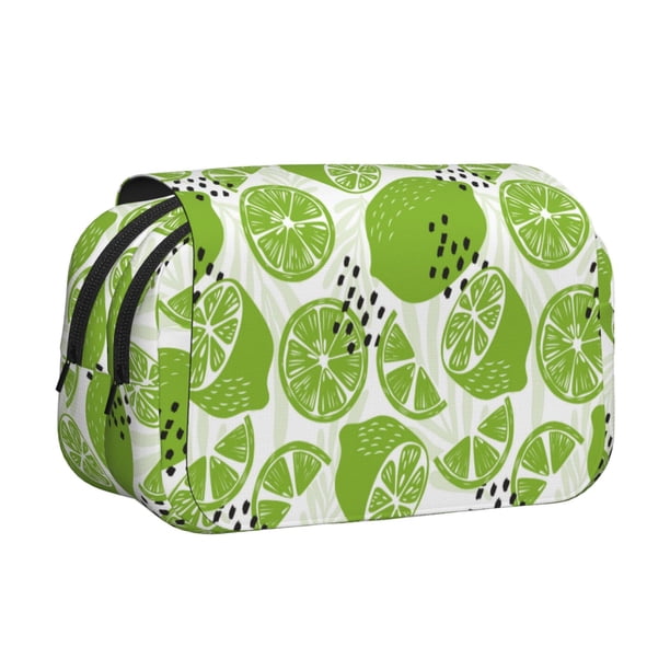 Disketp Green Various Lemons Estuche de Lápices de Doble Capa con Tapa Abatible y Cremallera, Organizador Escolar para Adolescentes y Adultos