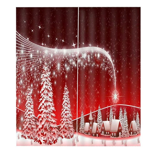 Rongfmy 1 Pièce Fenêtre Rideaux Porte Décorations de Noël Décorations Imprimées de Noël Rouge Starlight - 150x166cm