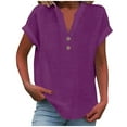 thumbnail image 1 of Enjoytime Women's Button Down Shirts Solid Color V-Neck Short Sleeve Tops Office Work Business Summer Blouses, 1 of 5