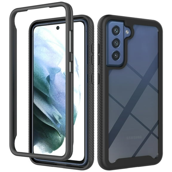SaniMore for Samsung Galaxy S21 FE Two-Layer Structure Transparent Case, Rugged Clear PC Back & TPU Bumper [Not Yellowing Technology] Full Body Protective Case for Samsung S21 FE, Black