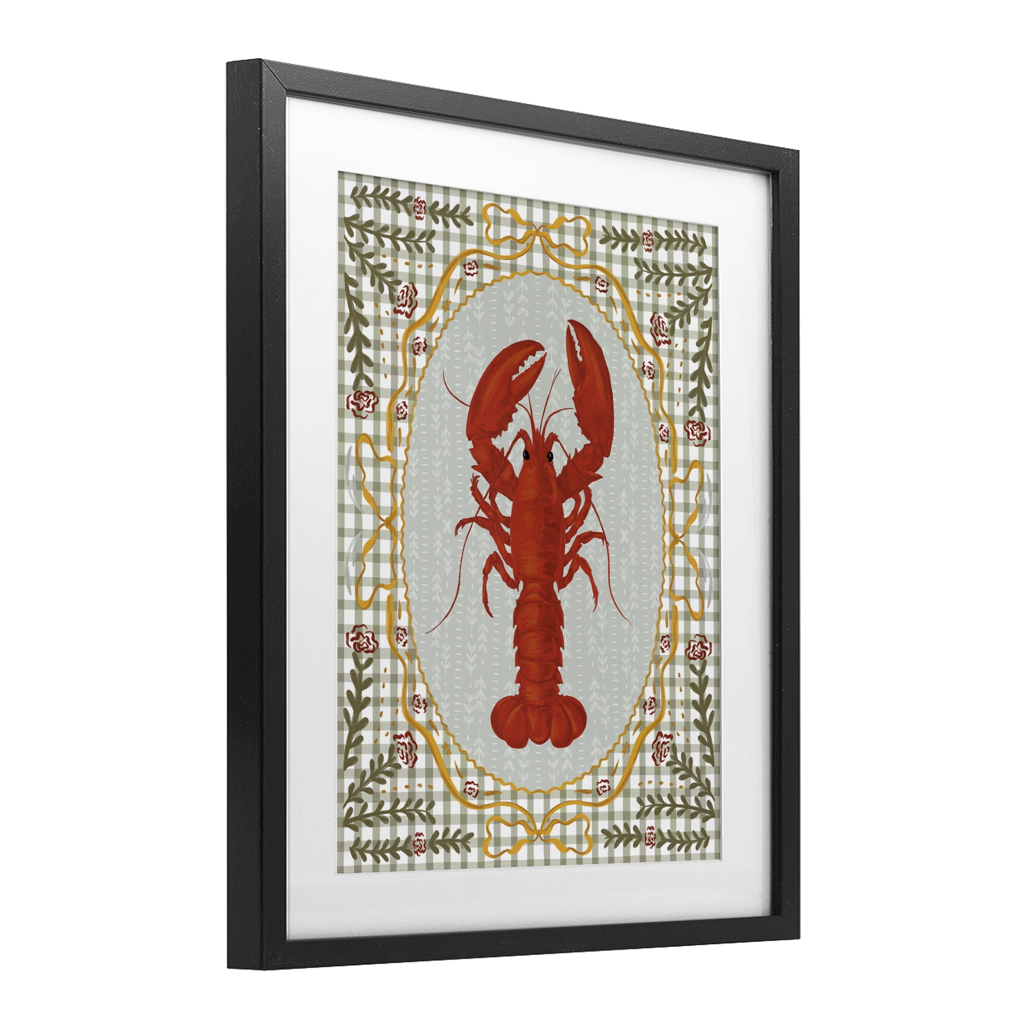 Stupell Industries Lobster with Gingham Kitchen Charm Black Framed Print Under Glass, design by Vero Illustrates