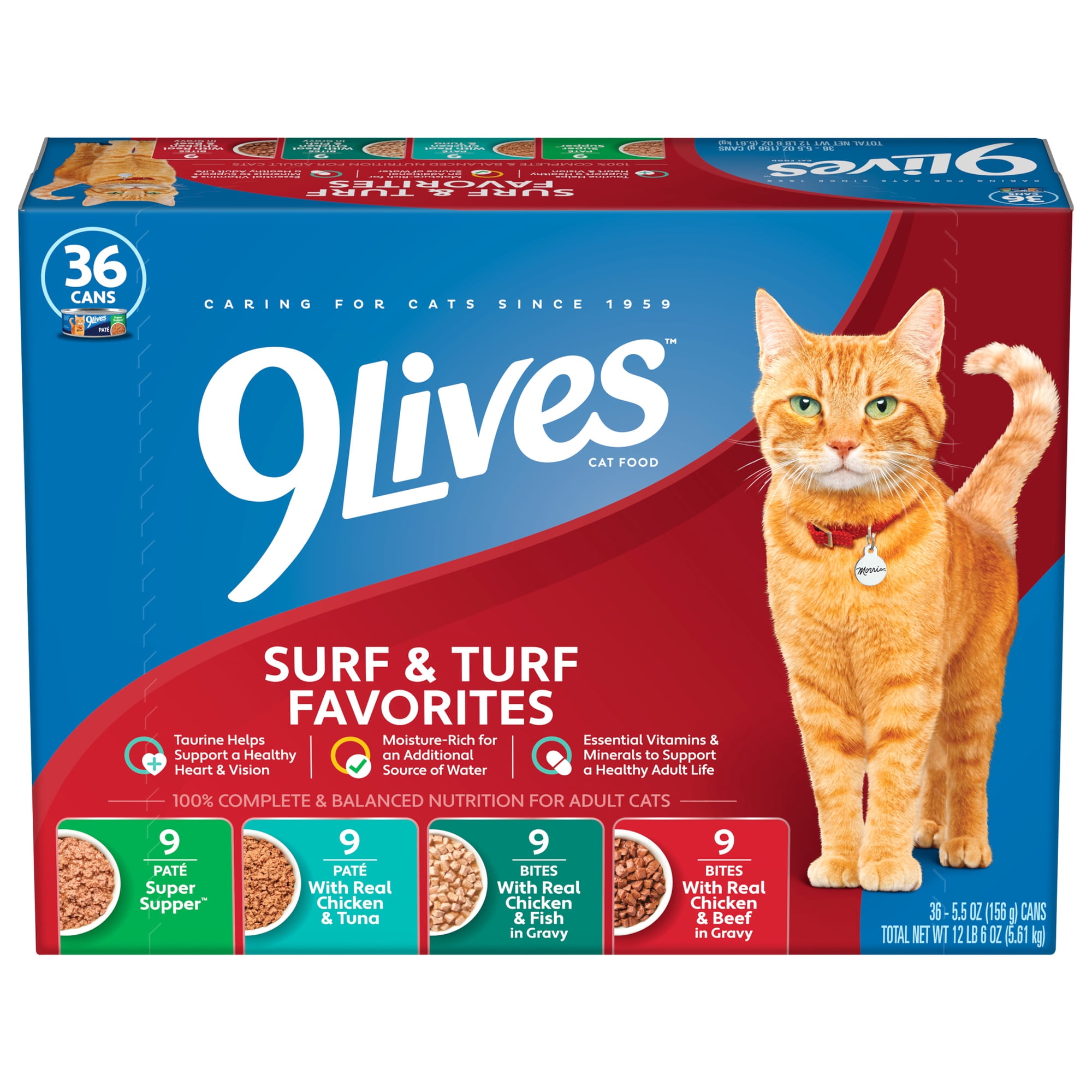 9Lives Surf & Turf Favorites Wet Cat Food Variety Pack, 5.5 oz. cans (pack of 36)