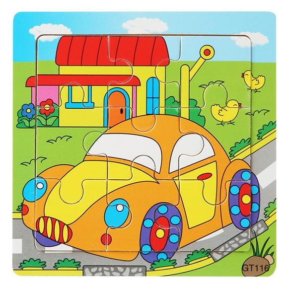 TIMIFIS Toys Cars Cartoon Animal Trumpet 9 Piece Puzzle Children's Educational Early Education Intellectual Development Wooden Toy Kids Christmas Gifts