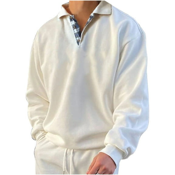 HAiming Men’s Sweatshirts Solid Color Long Sleeve Lapel V Neck Pullover Tops Fall Winter Plus Size Casual Loose Shirts