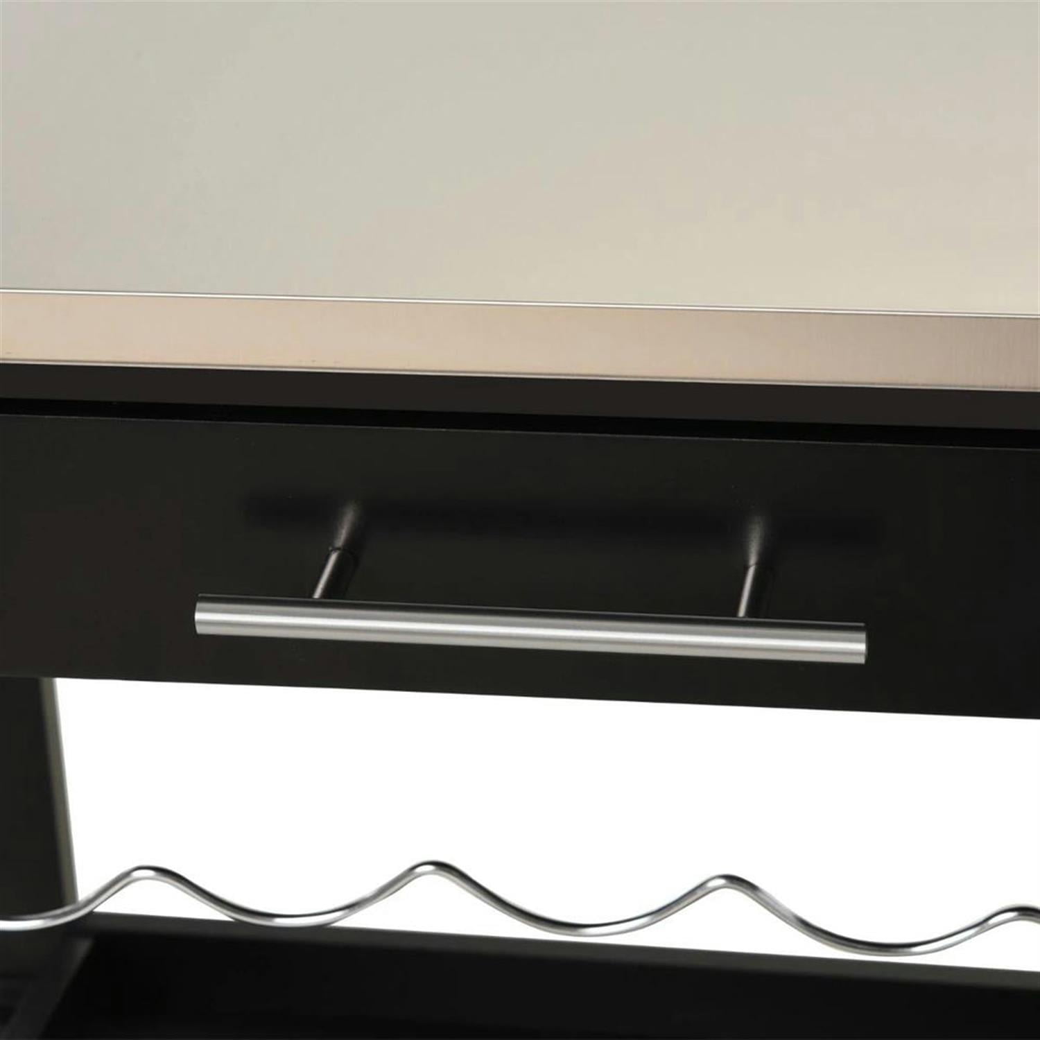 Demi Bonn 3-Tier Kitchen Island Cart on Wheels with Open Storage Shelves, Rolling Dining Room Serving Utility Carts Mobile Movable with Stainless Steel Top, Black