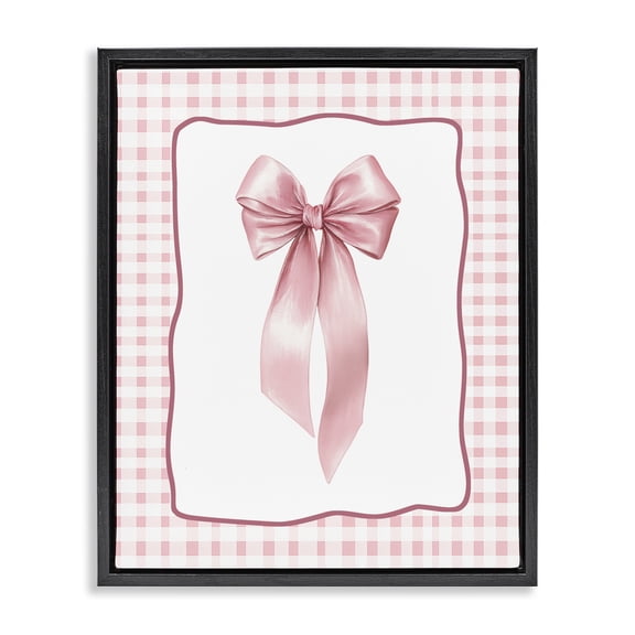 Stupell Industries Farmhouse Pink Gingham Ribbon Black Floating Frame Canvas Art, 17 x 21, by Christine Simpson Art