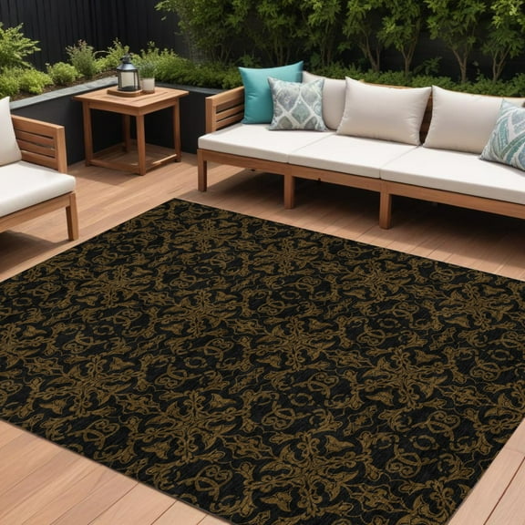 HomeRoots 586849 8 x 10 ft. Medallion Washable Indoor & Outdoor Rectangle Area Rug, Brown & Black