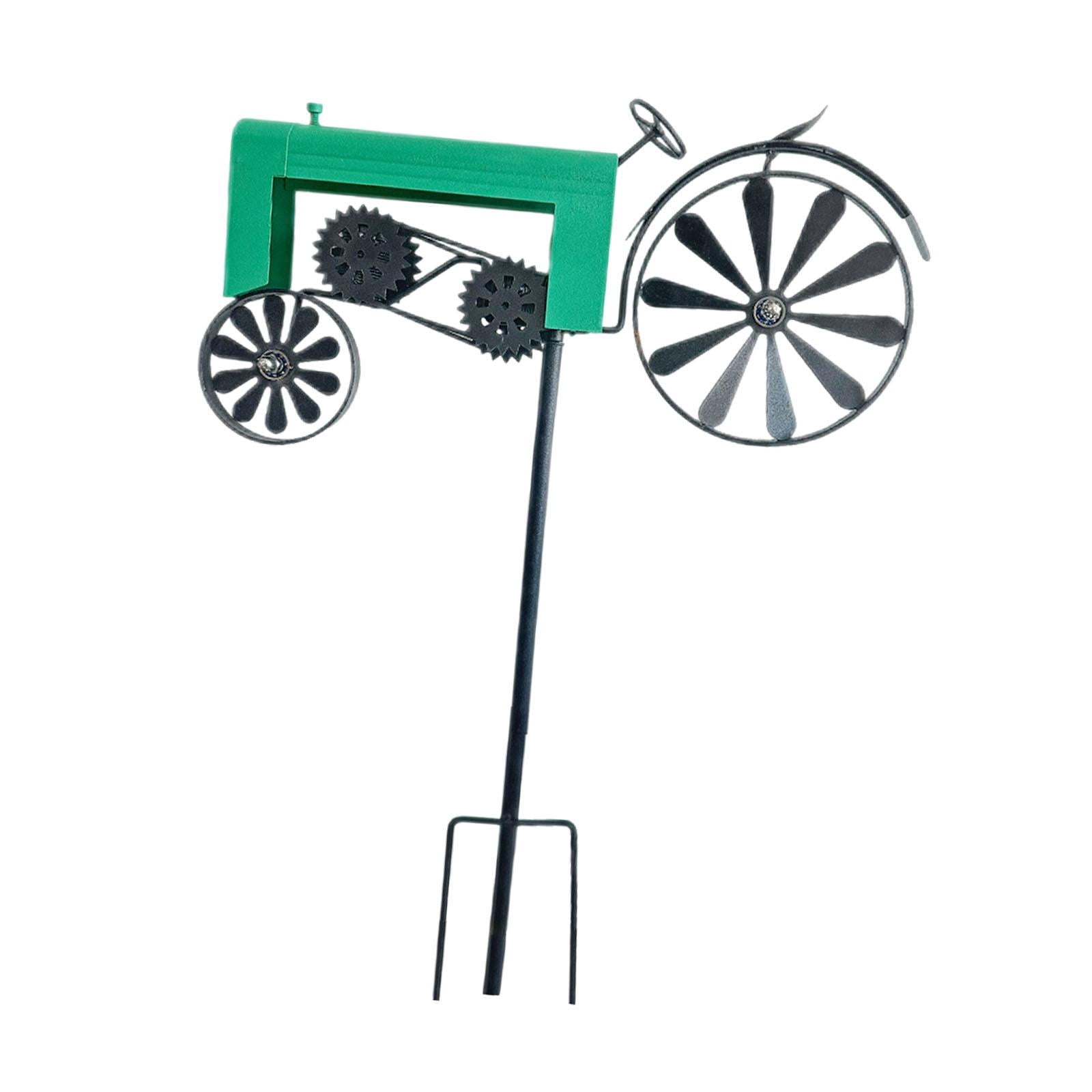 figatia Garden Tractor Windmill Ornament Iron Art Sculpture Vintage Tractor Wind Garden Stake for Home Yard Indoor Patio Path green
